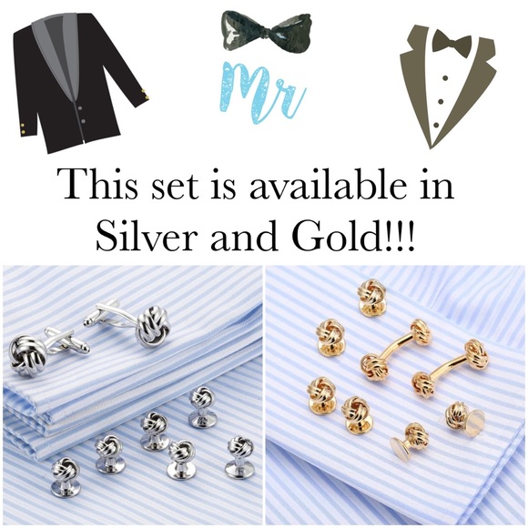 ‘Tying the Knot’ Gold Knotted Cufflinks Tuxedo Studs Formal 8 Pcs Set - Picture 17 of 17